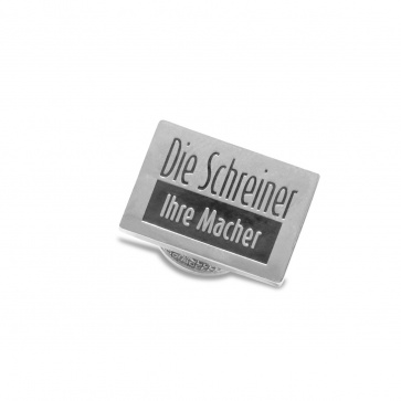 Pin (silber) mit Markengravur «Die Schreiner – Ihre Macher»