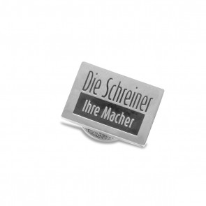Pin (silber) mit Markengravur «Die Schreiner – Ihre Macher»